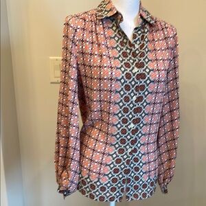Max Studio Pink and Orange Geometric Button Down Long Sleeve Shirt Blouse